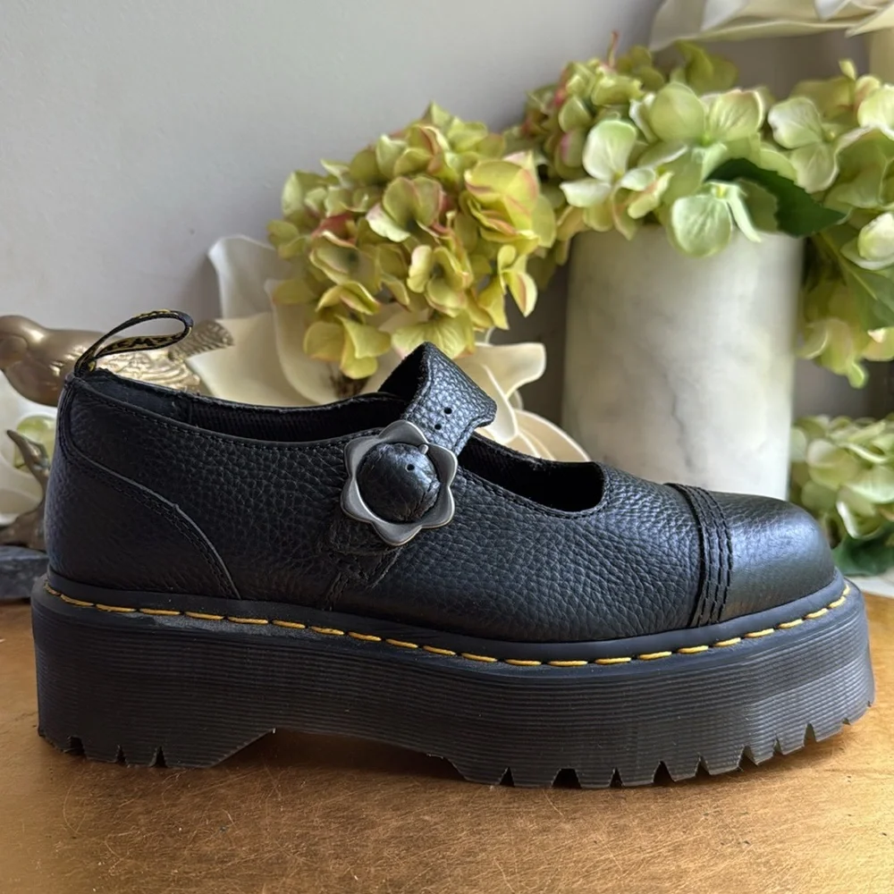 Dr Martens Women's Addina Flower Buckle Platforms